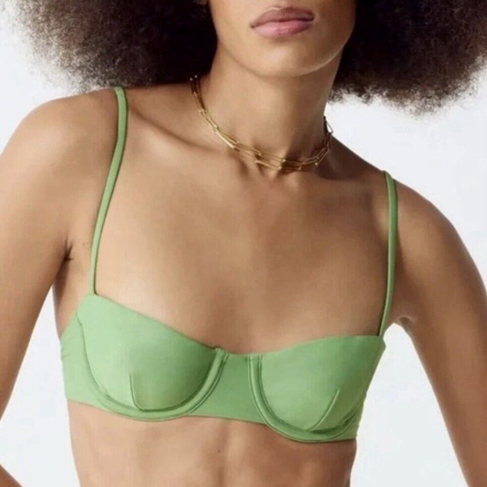 J Crew Balconette Underwire Bikini Top Size 36A Rustic Willow Green BX612 Beach - Picture 2 of 8
